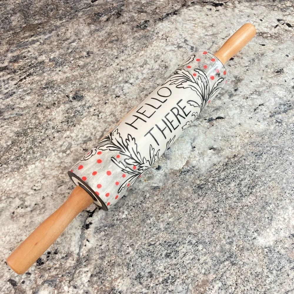 Anthropologie Rolling Pin Bone China Milly Hatch Crowned Leaf NEW